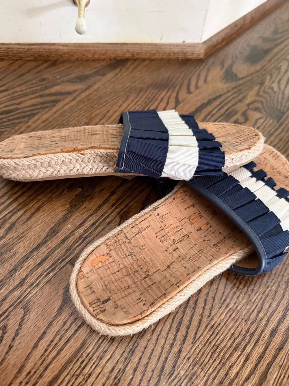 Jack Rogers Navy and White Ribbon Slide Sandals